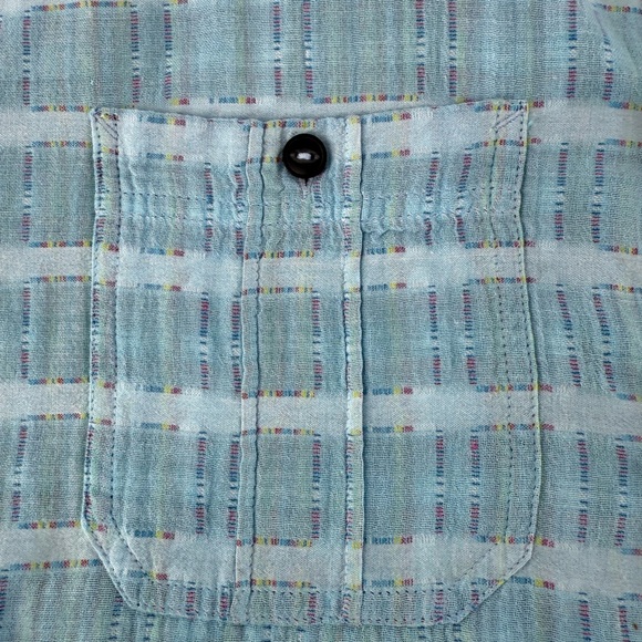Carbon 2 Cobalt  Men’s Blue Sea‎ Change Chambray Patchwork Madras Gauze size M - Picture 7 of 14